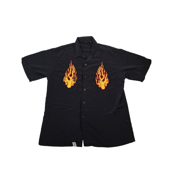 Silver Point Other - Silver Point Authentic Original Men's Polyester Button-Up Shirt Black with Fire
